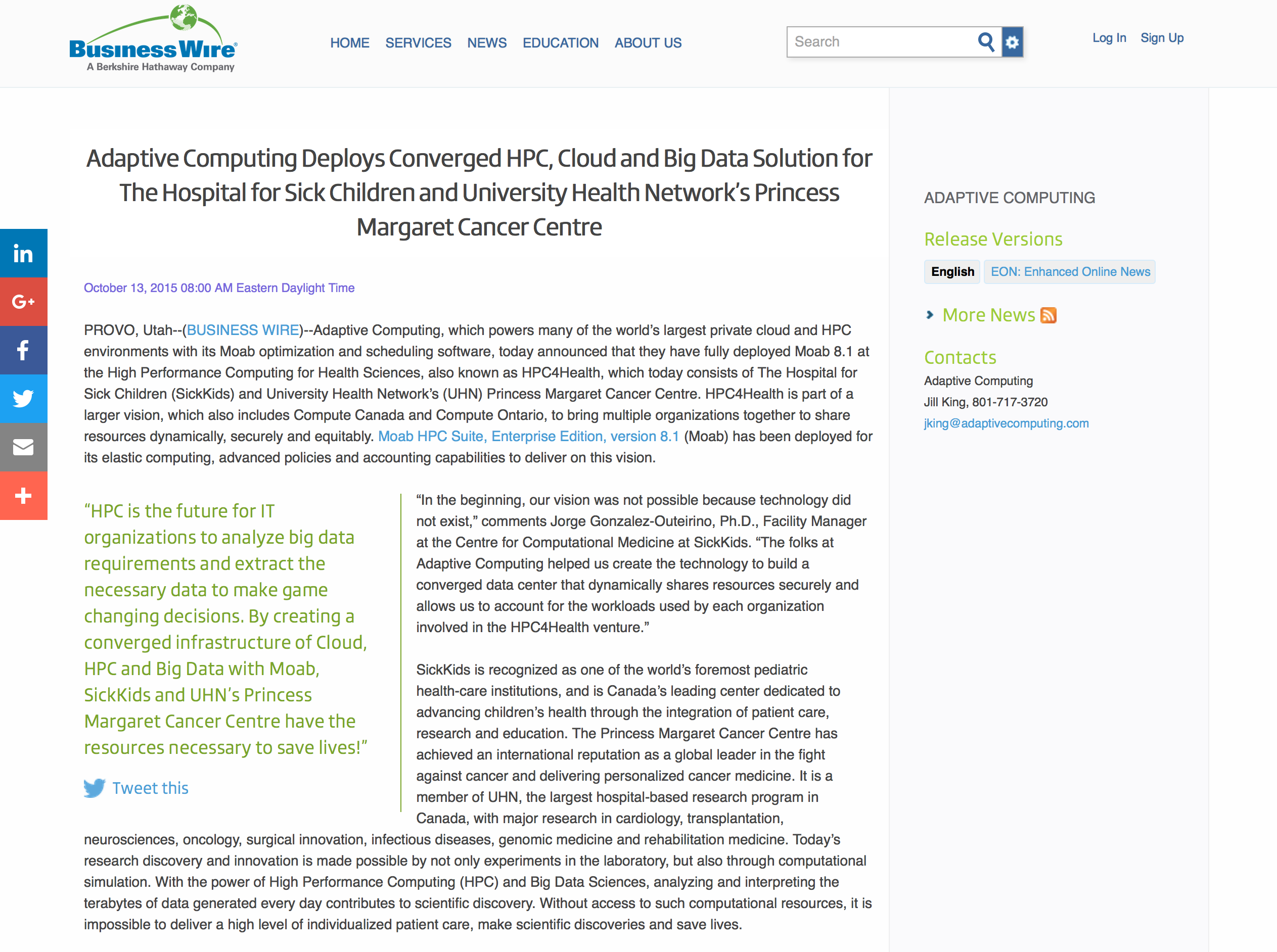 Screenshot of Article
