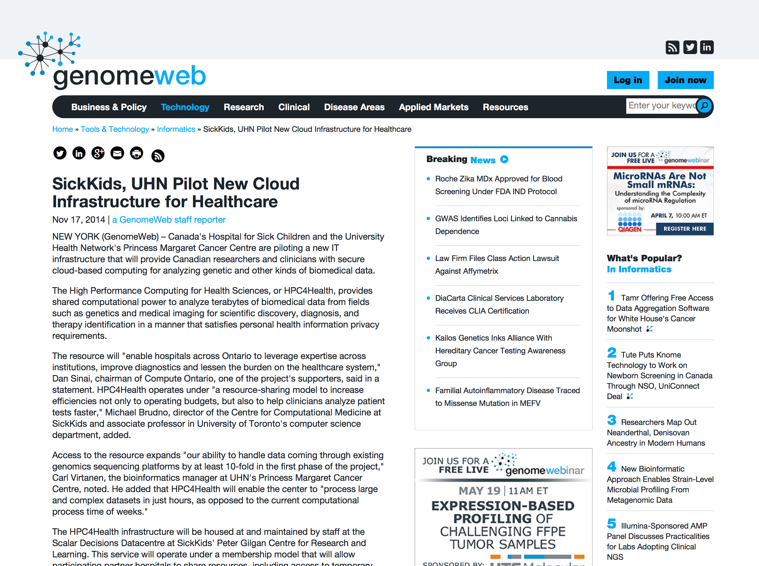 Screenshot of Article